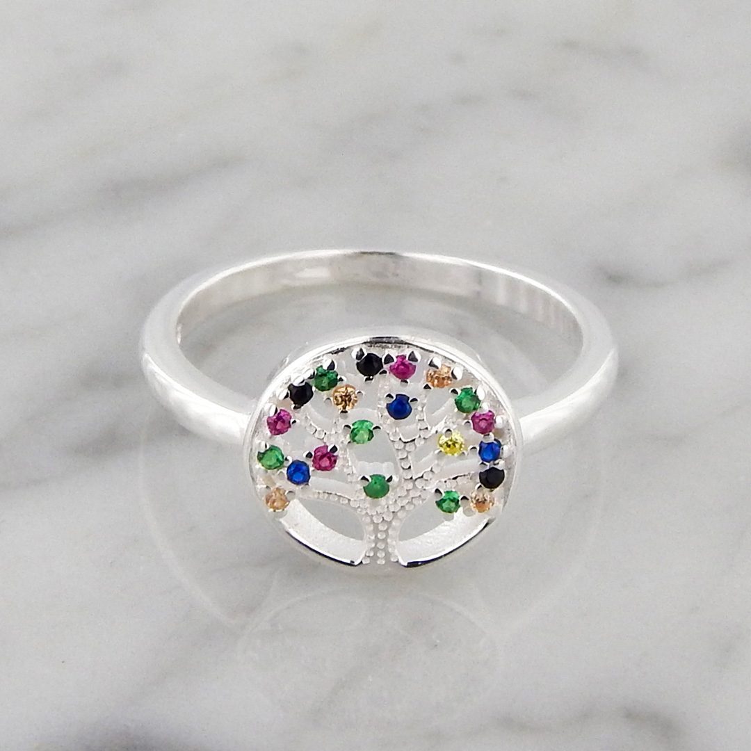 Anillo Plata Árbol de la Vida Cubics Colores - Imagen 2