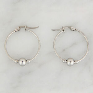 Aros Acero Argolla Tipo Cubana con Bolitas. En 18 y 22 mm.