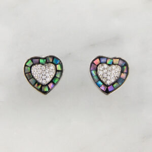 Aros Plata Corazón Nácar Aleotis Cubic Micropavé