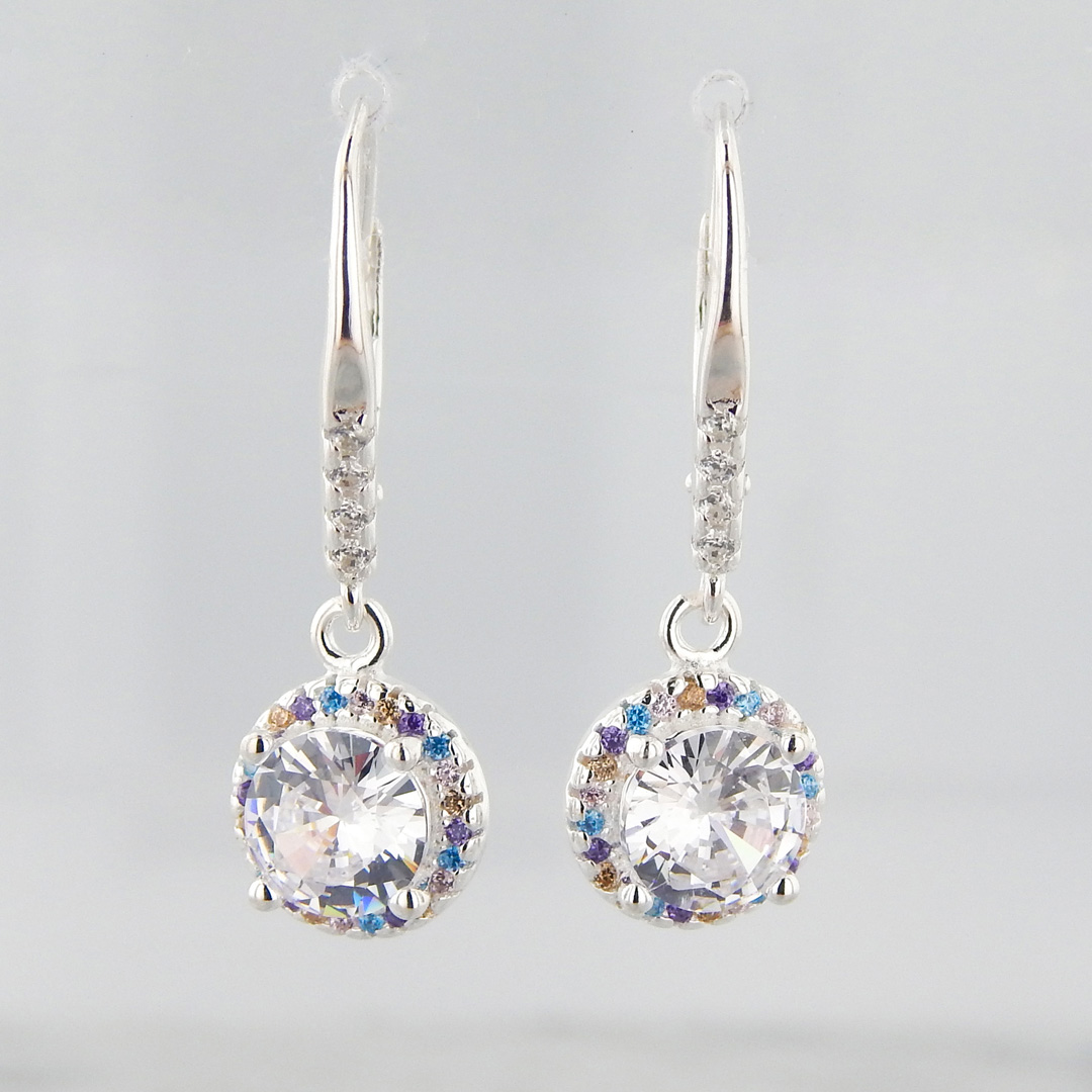 Aros Plata Cubic Brisura Dije Redondo Colgante Micropavé