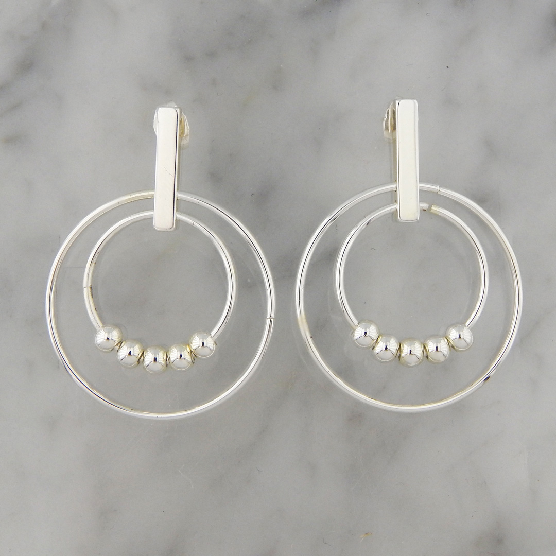Aros Acero Blanco 2 Circulos y Bolitas