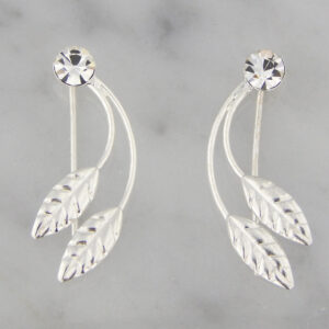 Aros Plata Trepador Hojas con Strass