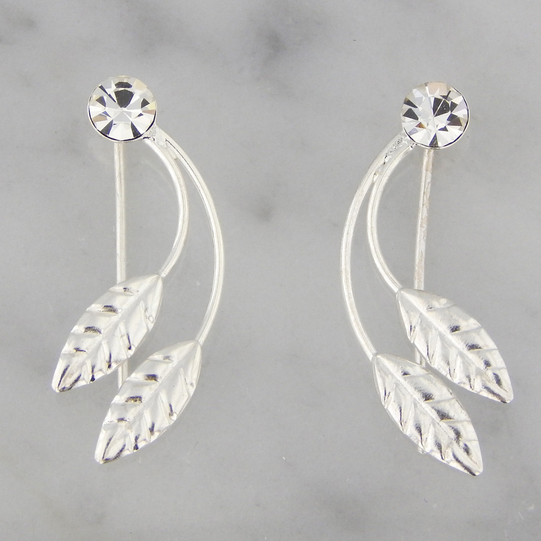 Aros Plata Trepador Hojas con Strass
