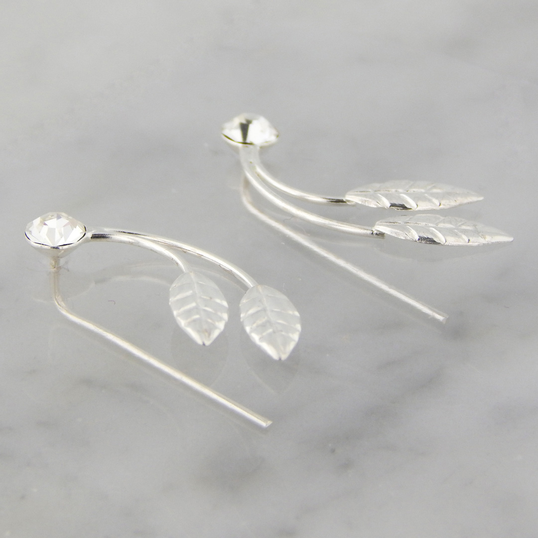 Aros Plata Trepador Hojas con Strass - Imagen 3