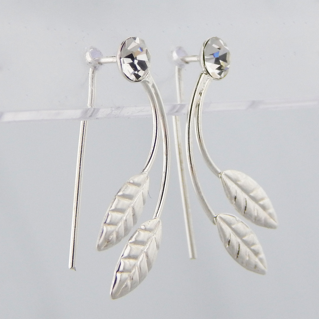 Aros Plata Trepador Hojas con Strass - Imagen 2