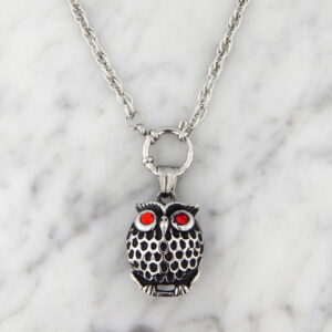 Collar Acero con Búho ojos de Strass Rojo