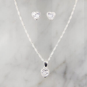 Conjunto Aros y Collar Plata Corazón Cubic 6 mm