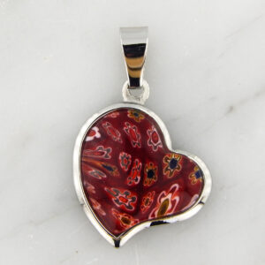 Dije Acero Corazón Murano Rojo