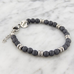 Pulsera Acero Tonalizado Gris Combinado Bolitas Argollas