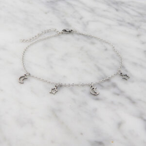 Tobillera Acero Estrellas y Lunas