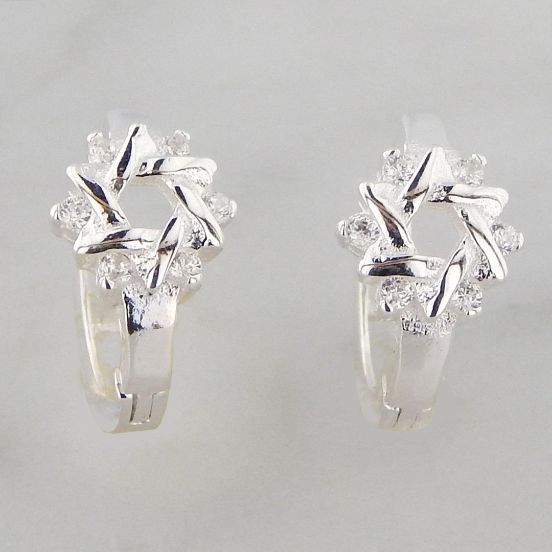 Aros Plata Argollita Cubana Flor Cubic - Imagen 2
