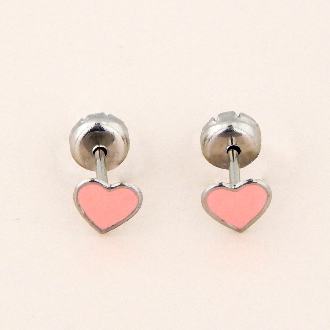 Aros Acero Abridores Corazón Rosa