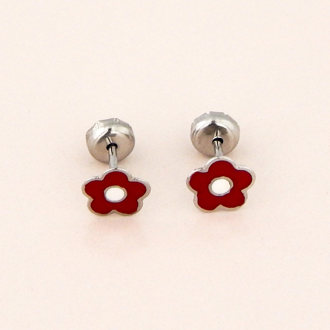 Aros Acero Abridores Flor Roja y Blanca