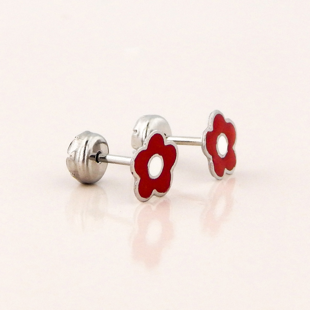 Aros Acero Abridores Flor Roja y Blanca - Imagen 2