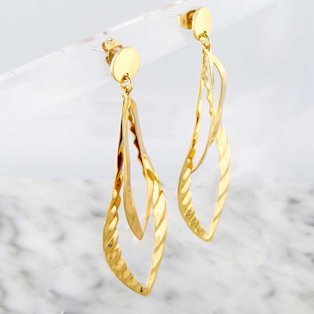 Aros Acero Dorado Hojas - Imagen 3