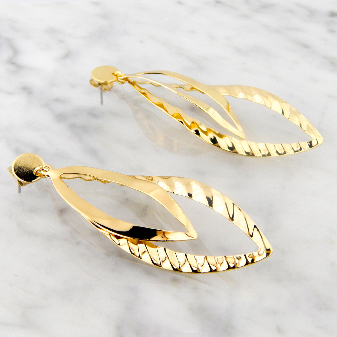 Aros Acero Dorado Hojas - Imagen 2