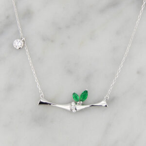 Collar Plata Rodinada Ramita Cubic Verde