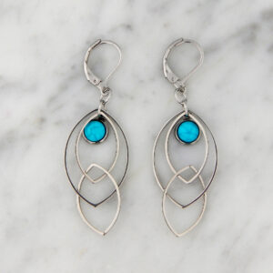 Aros Acero Petalos Enlazados Simil Piedra Turquesa o Negra