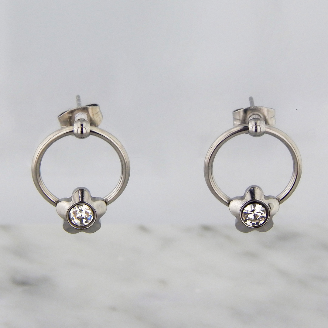 Aros Acero Flor Strass