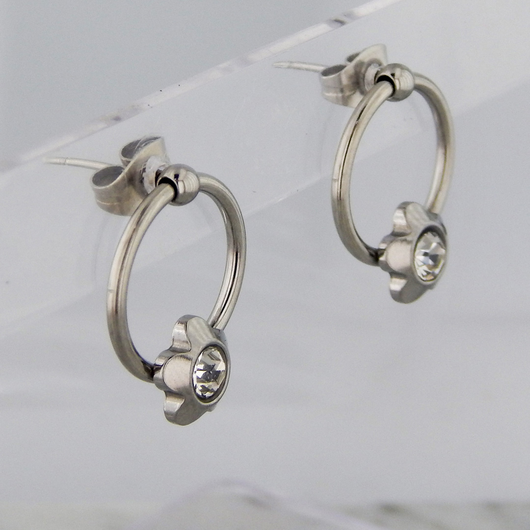 Aros Acero Flor Strass - Imagen 2