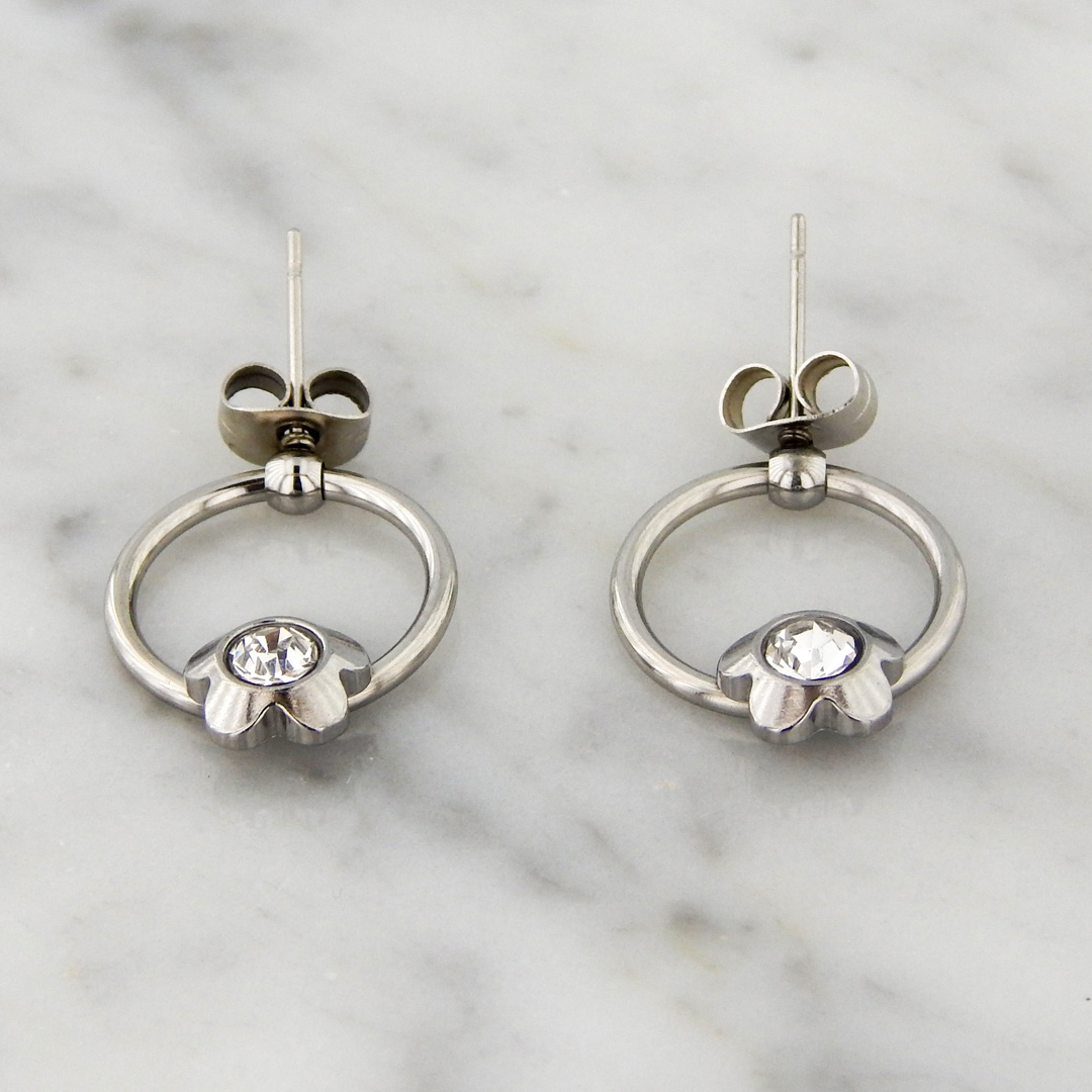Aros Acero Flor Strass - Imagen 3