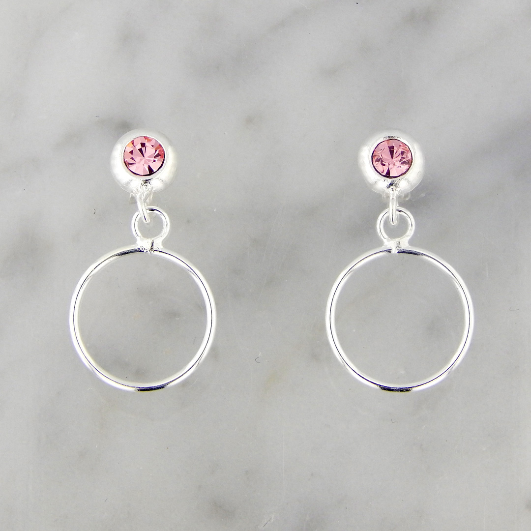 Aros Plata Argolla Strass Rosa - Imagen 3