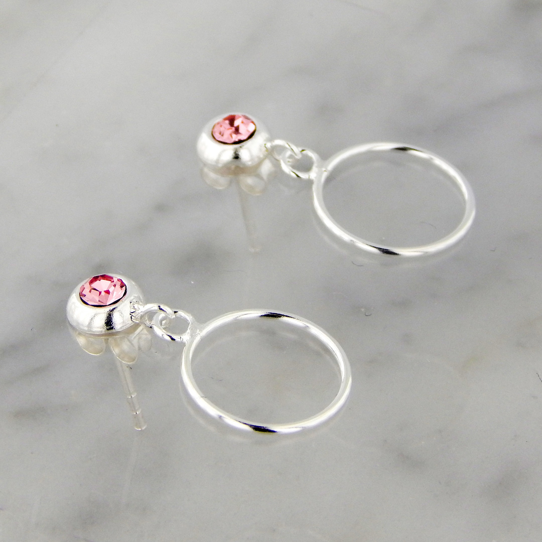Aros Plata Argolla Strass Rosa - Imagen 2