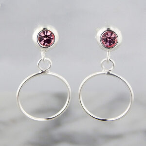 Aros Plata Argolla Strass Rosa