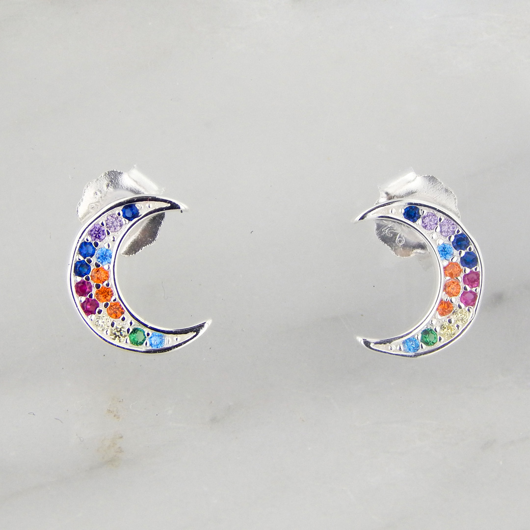 Aros Plata Luna Cubic Multicolor Micropavé