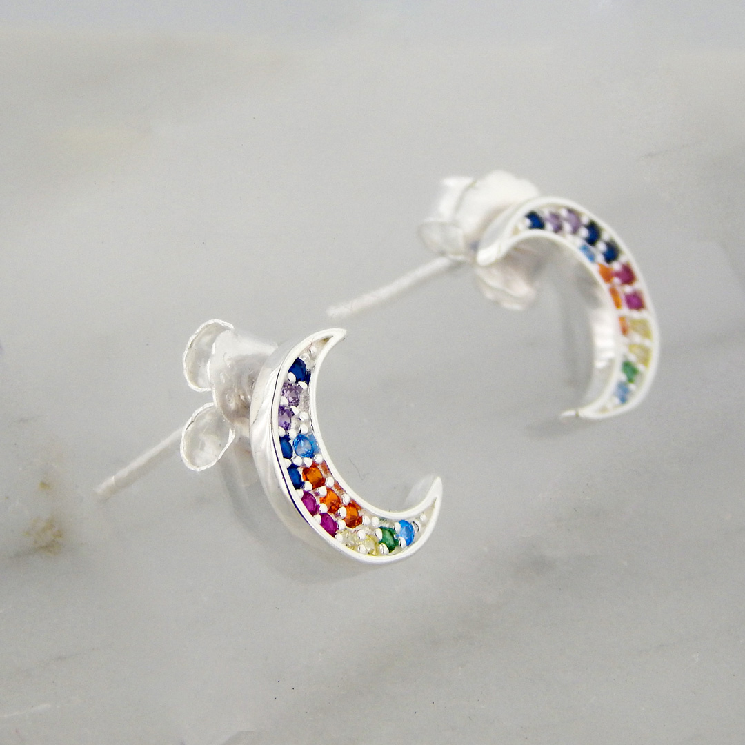 Aros Plata Luna Cubic Multicolor Micropavé - Imagen 2