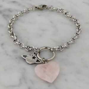Pulsera Acero Corazón Rosa Saturno