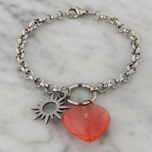 Pulsera Acero Corazón Rosa Salmón Sol