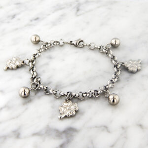 Pulsera Acero Tréboles y Bolitas