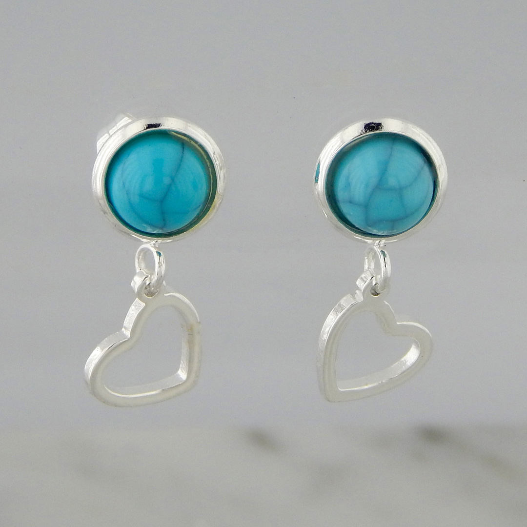 Aros Acero Blanco Simil Piedra Turquesa Corazón