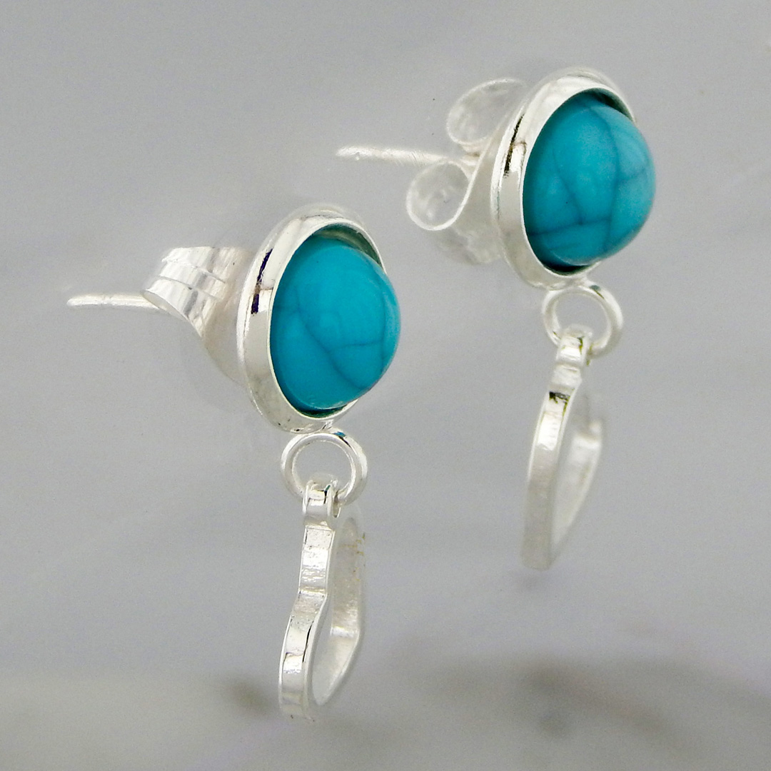 Aros Acero Blanco Simil Piedra Turquesa Corazón - Imagen 2