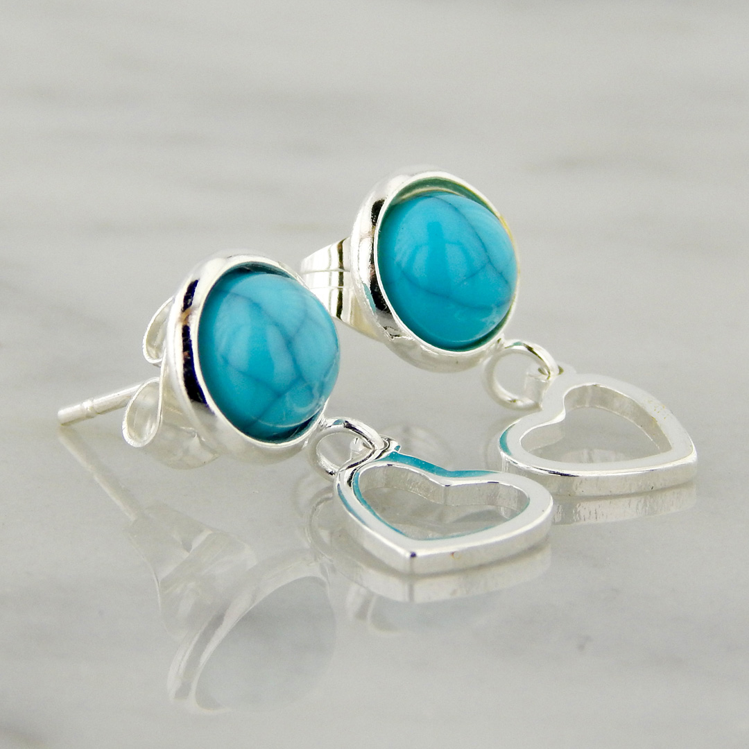 Aros Acero Blanco Simil Piedra Turquesa Corazón - Imagen 3