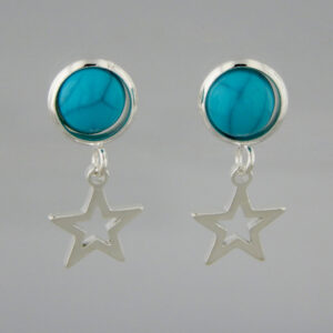 Aros Acero Blanco Simil Piedra Turquesa Estrella