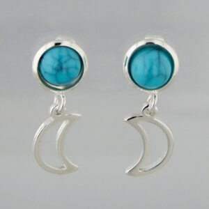 Aros Acero Blanco Simil Piedra Turquesa Luna