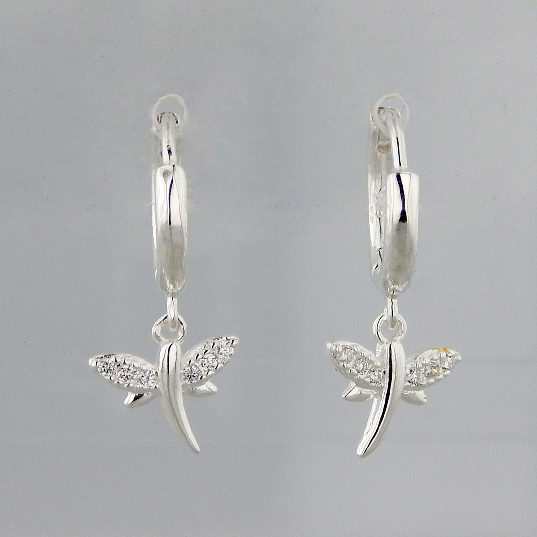 Aros Plata Cubic Dije Libélula Micropavé