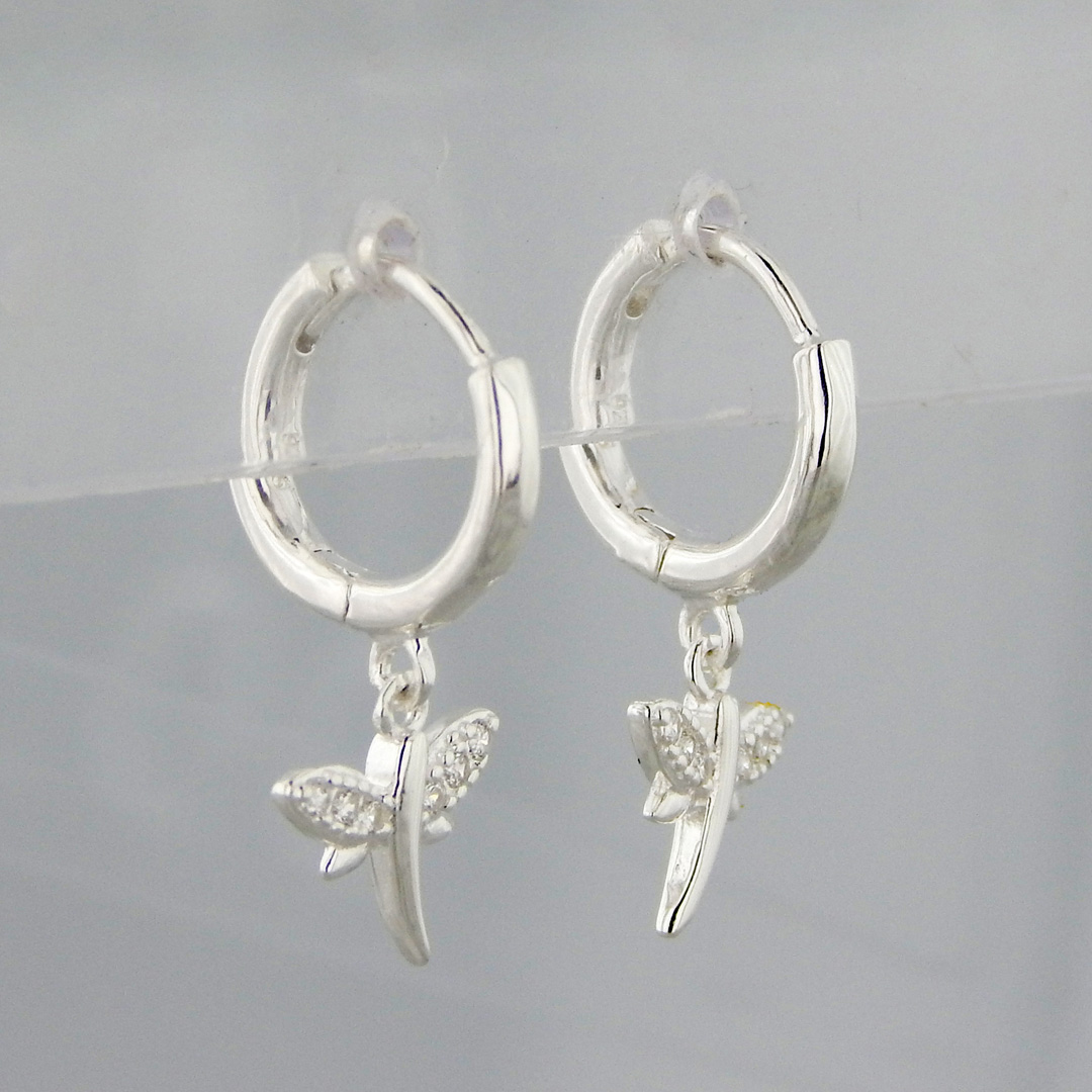 Aros Plata Cubic Dije Libélula Micropavé - Imagen 2