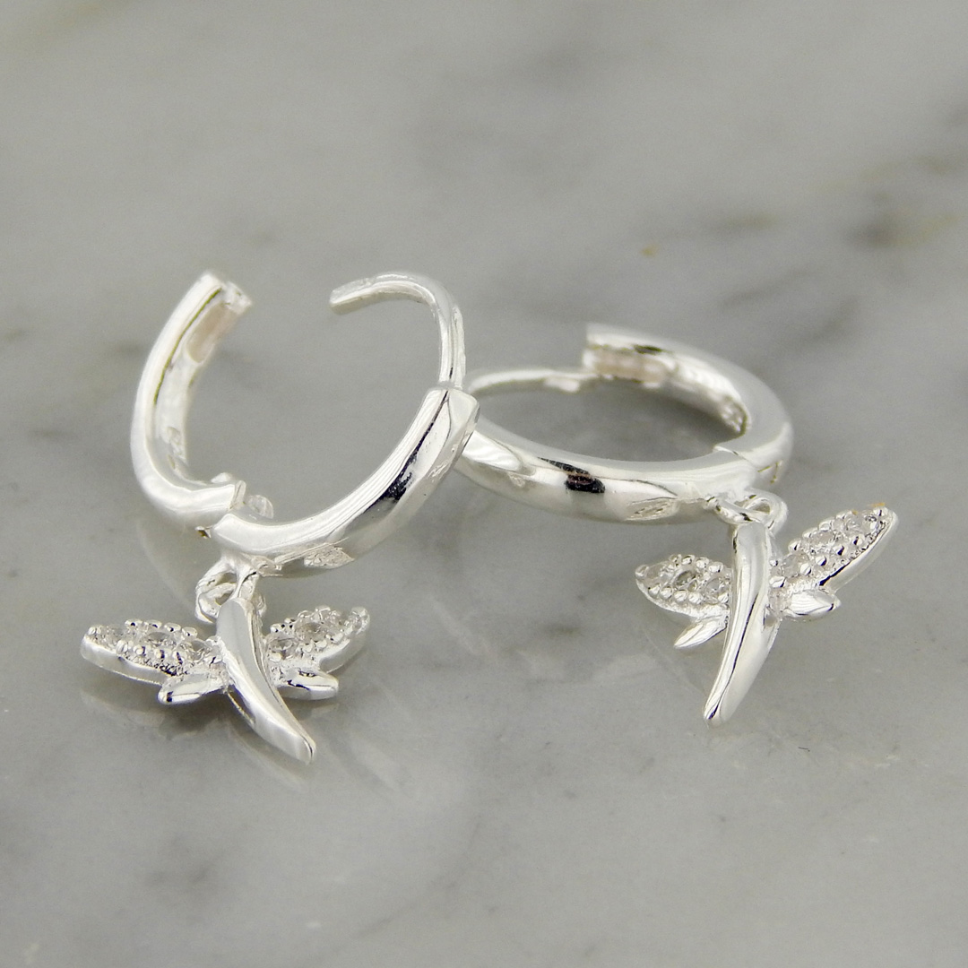 Aros Plata Cubic Dije Libélula Micropavé - Imagen 4