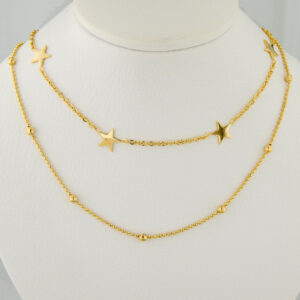 Collar Acero Dorado Doble Bolitas y Estrellas