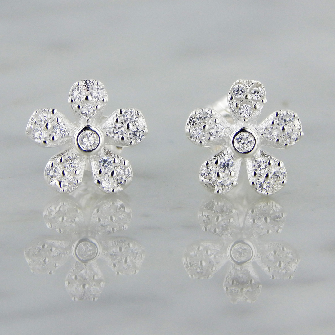 Aros Plata Flor Cubic Micropavé