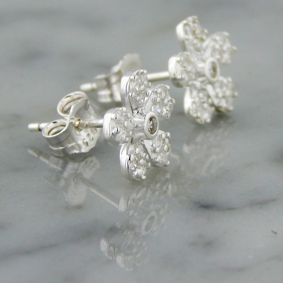 Aros Plata Flor Cubic Micropavé - Imagen 2