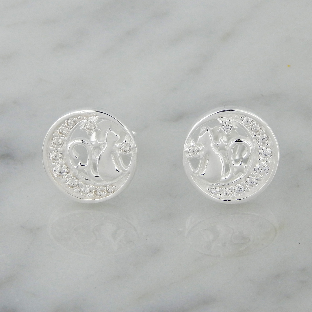 Aros Plata Cubic Gato Luna - Imagen 2