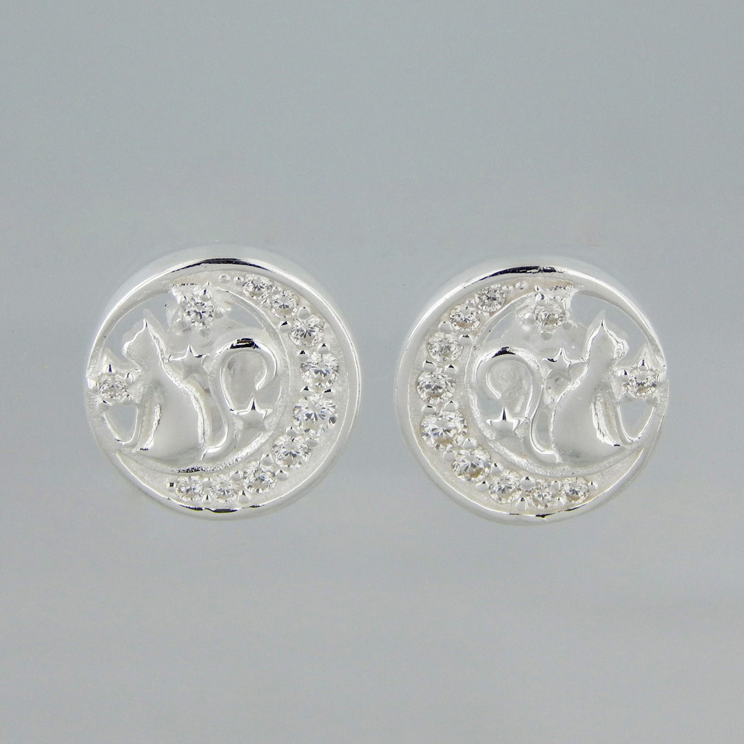 Aros Plata Cubic Gato Luna - Imagen 4